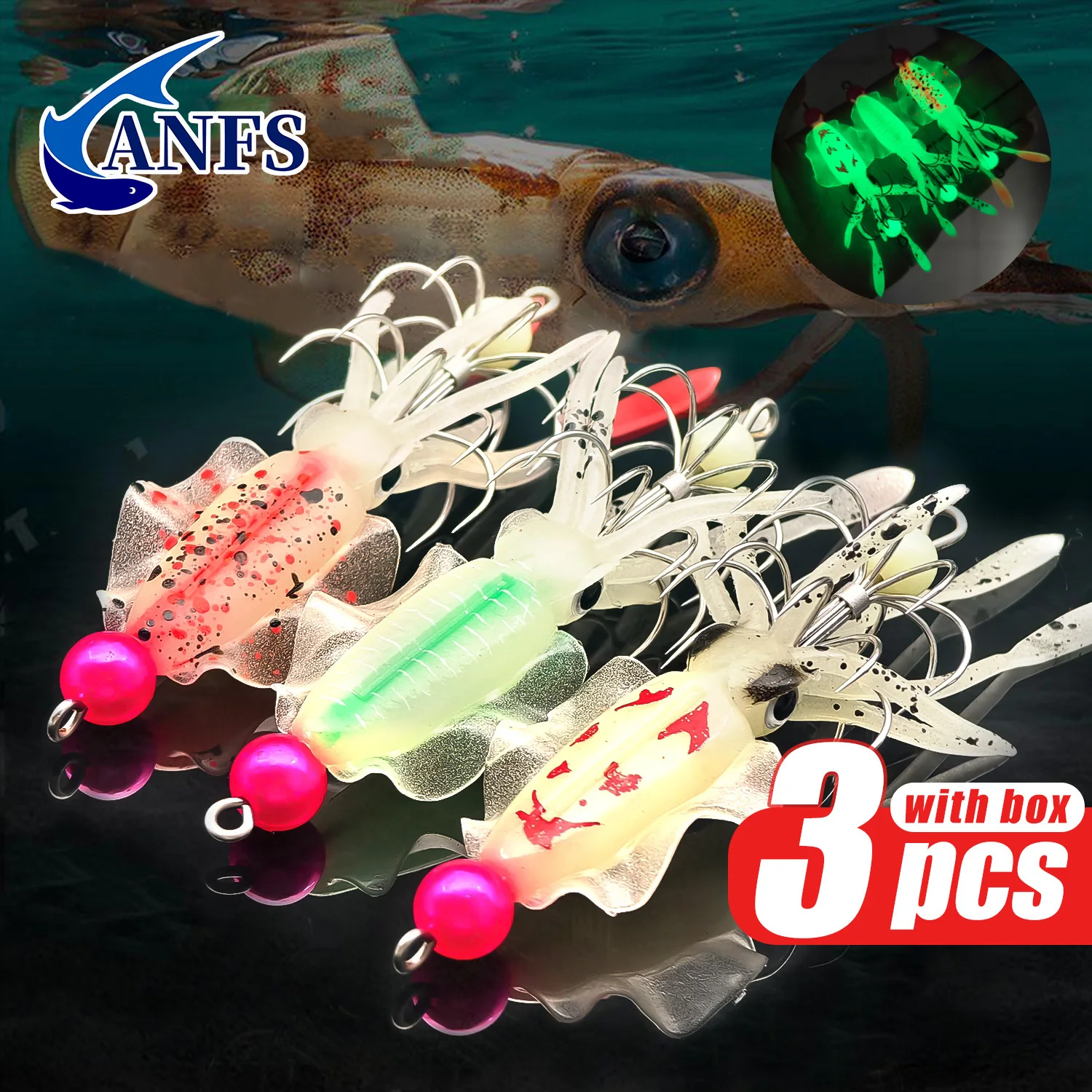 ANFS 3pcs Luminous Squid Jig S - Fishing Hook Assortment review and price