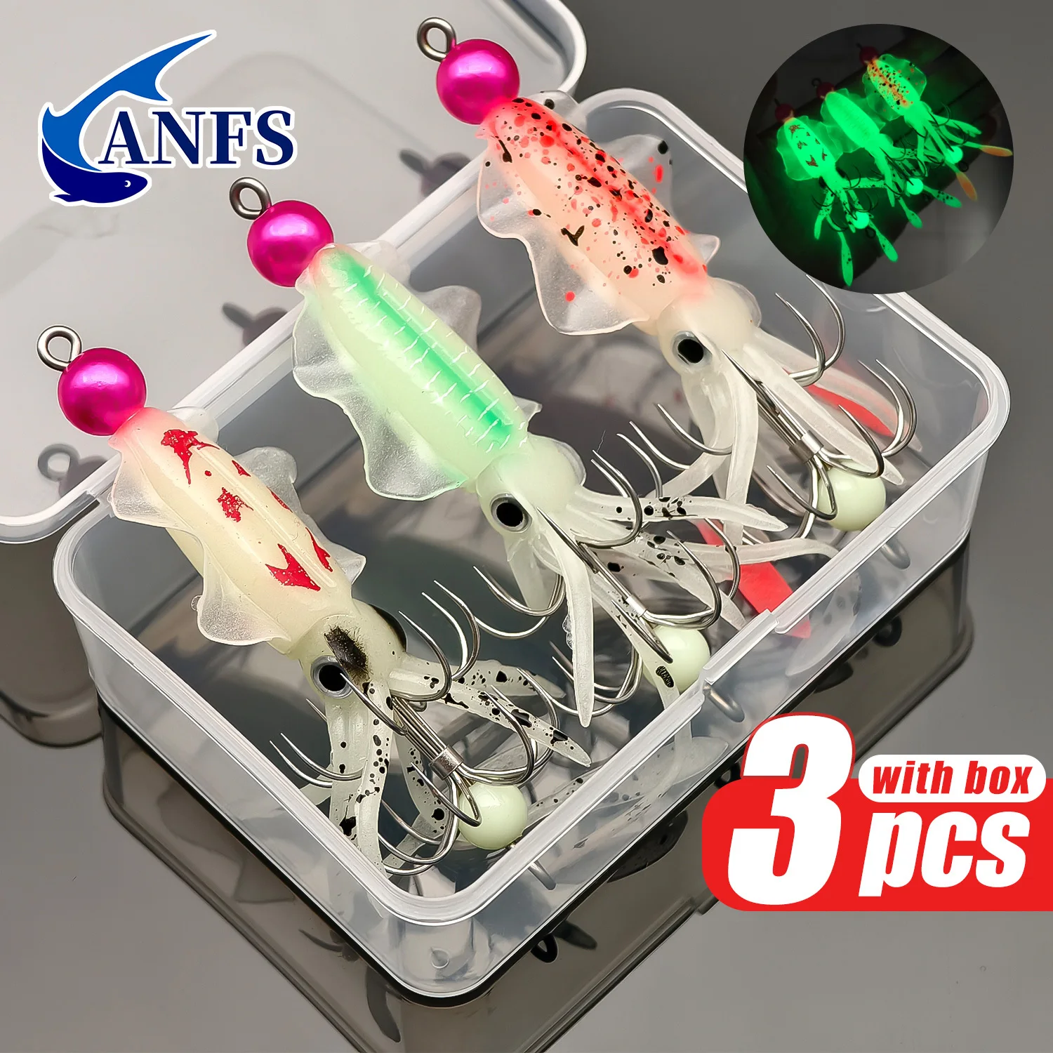 ANFS 3pcs Luminous Squid Jig S - Fishing Hook Assortment review and price