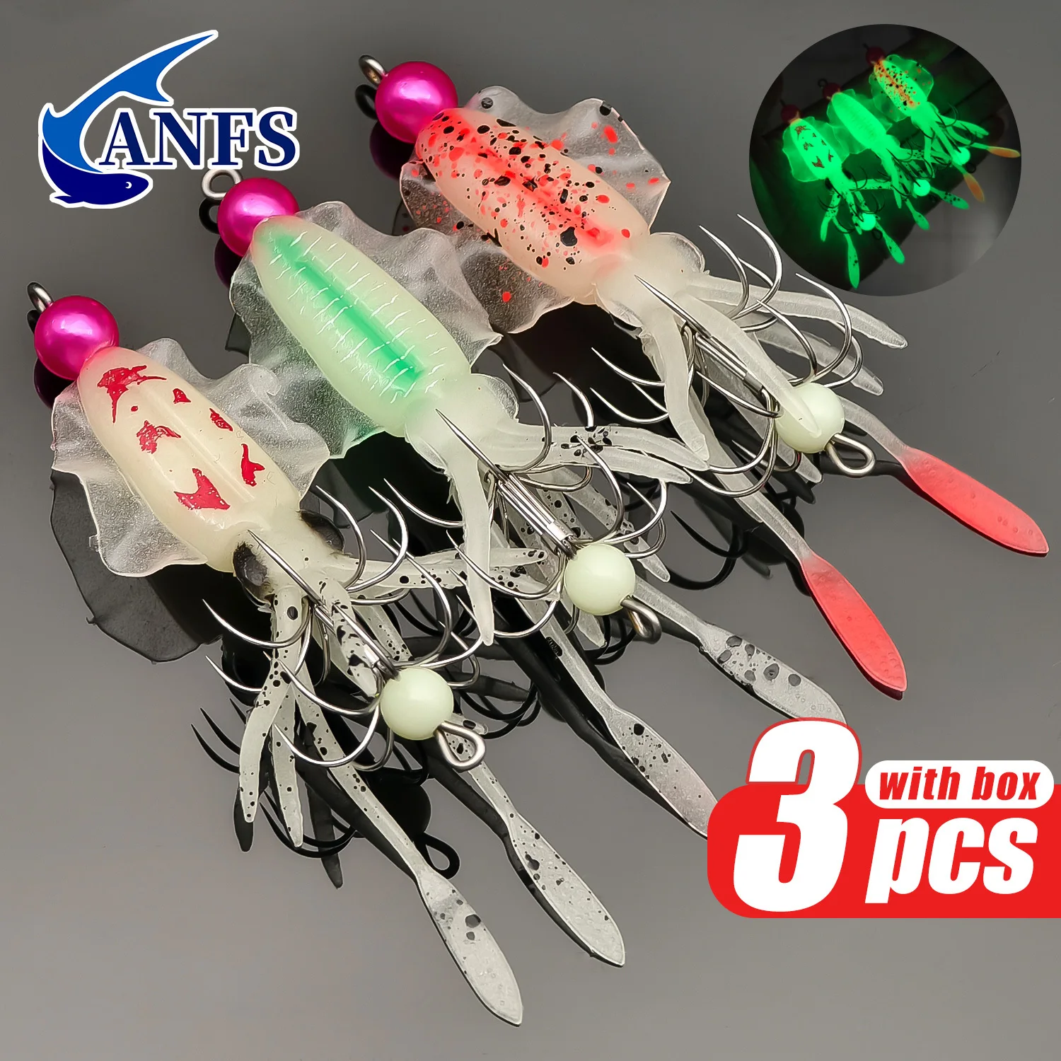 ANFS 3pcs Luminous Squid Jig S - Fishing Hook Assortment review and price